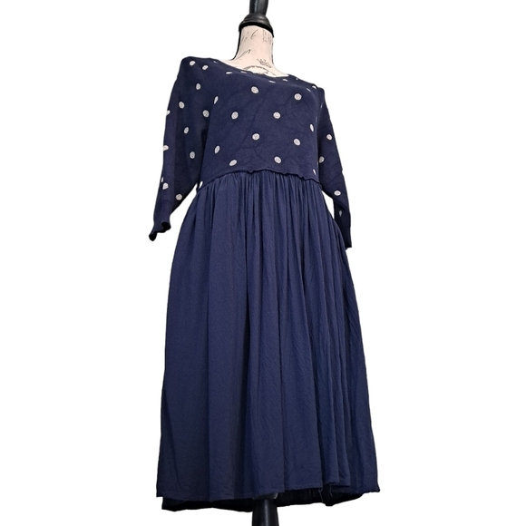 Torrid skater mini challis dress knit navy blue gold polka dot preppy 0X 💖 - Picture 10 of 14